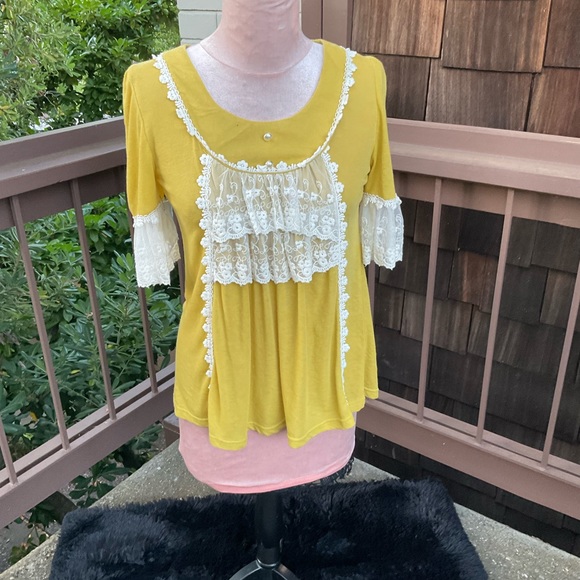 Beauty Ballet design gold cotton stretch victorian poet cream lace ruffles Med. - Picture 2 of 14